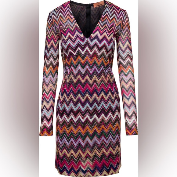 Missoni Dresses & Skirts - Missoni Zig Zag Lame Multicolor Raschel Midi Dress Long Sleeves sz 46
